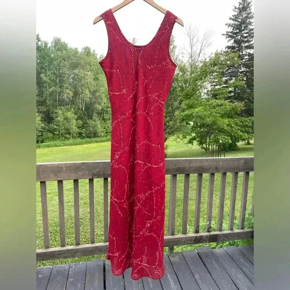 Red maxi dress tank style sleeveless lined sz 14 lined - Picture 9 of 11